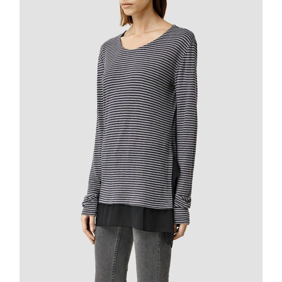 AllSaints Miro Long Sleeve Stripe Tee US8 UK12 NWT - Picture 1 of 8